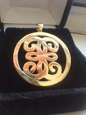 14K Solid Yellow Gold SUCCESS Large Round Medallion Pendant 1" 7.7g Real NEW